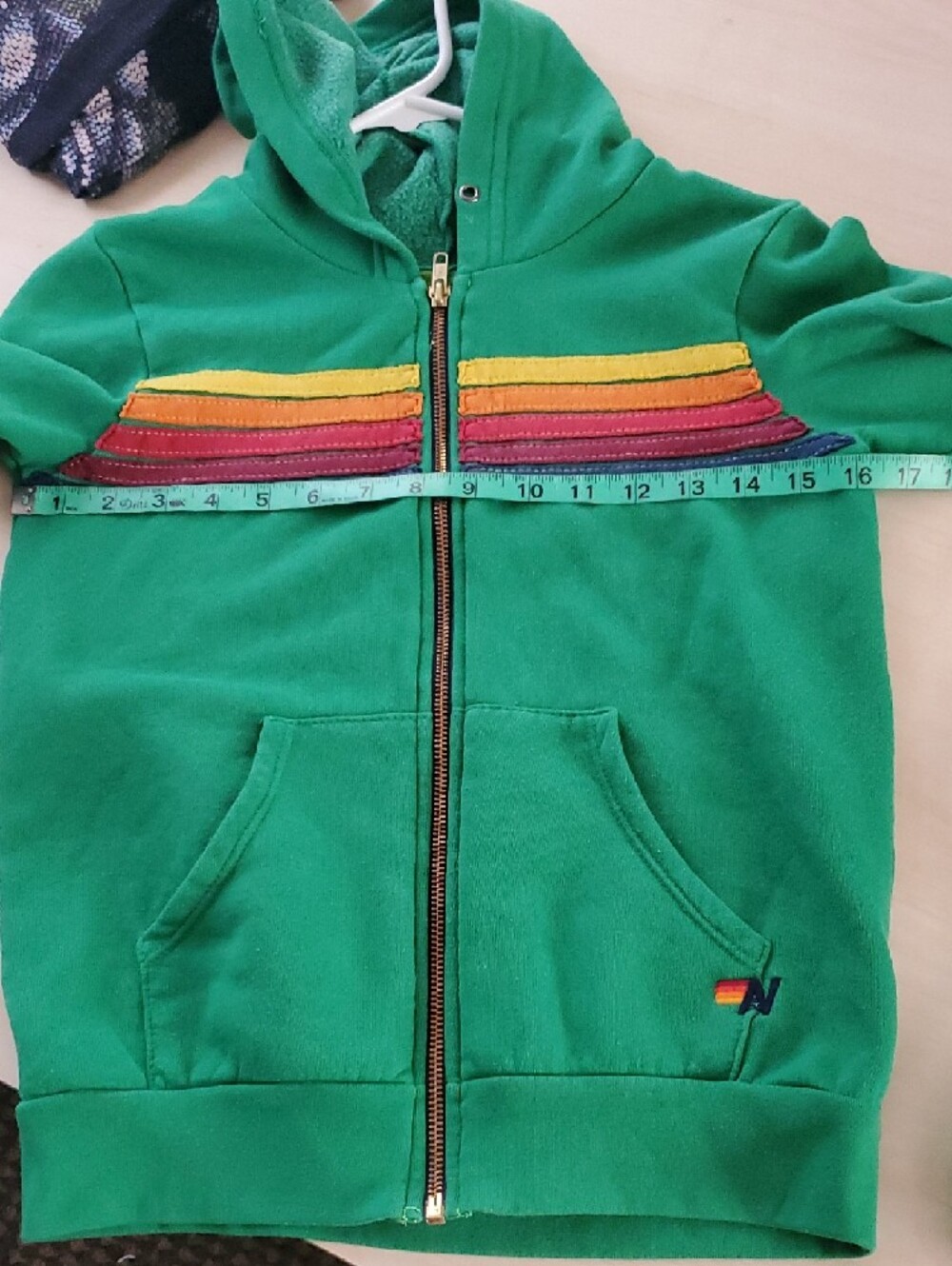 Aviator Nation Green Zip Hoodie with Rainbow Chest Stripes - Picture 4 of 4